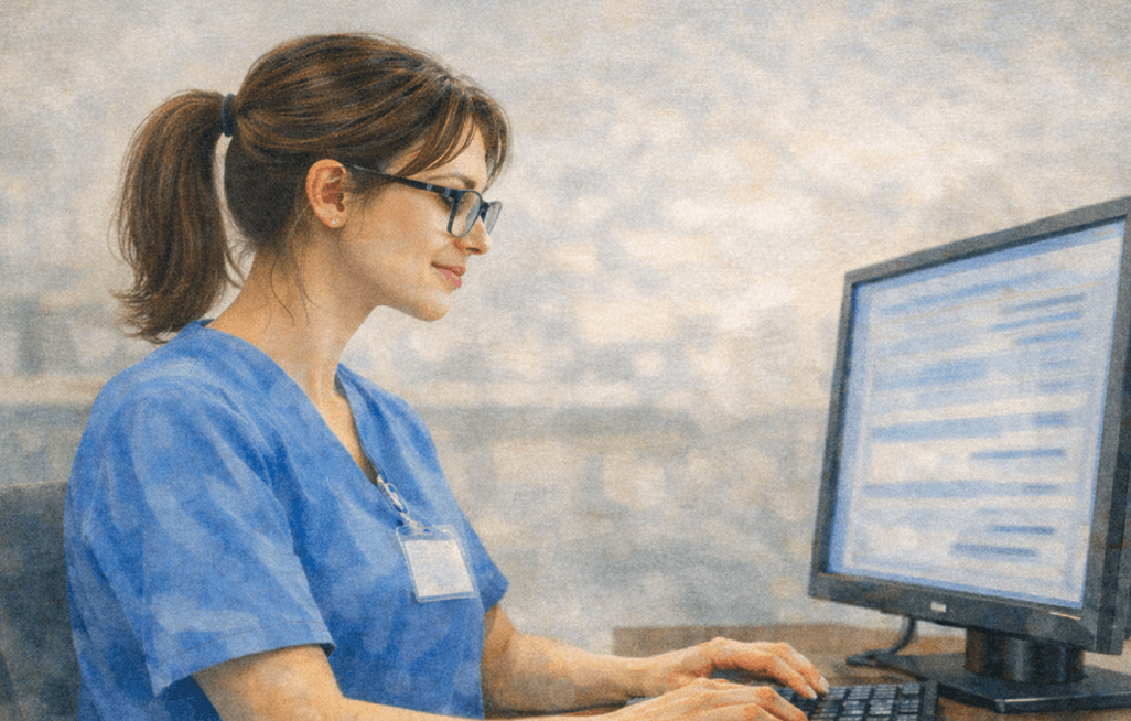Healthcare worker reviewing data